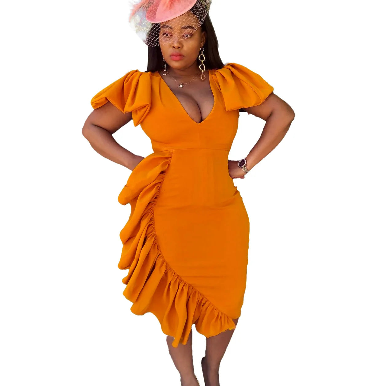 🍒Womens ruched dress spring summer outfit bodycon occasion clothing smart casual wear women party wear Ruffle To The Side In A Side Ruffle