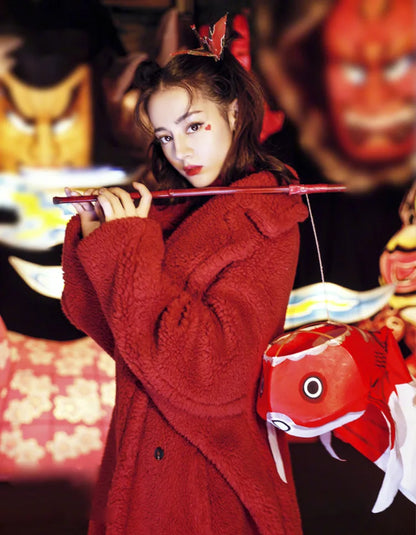 🍒Women winter faux fur coat winter long women female thick teddy bear outerwear Casual loose oversize outdoor wear Bear Winter With A Teddy