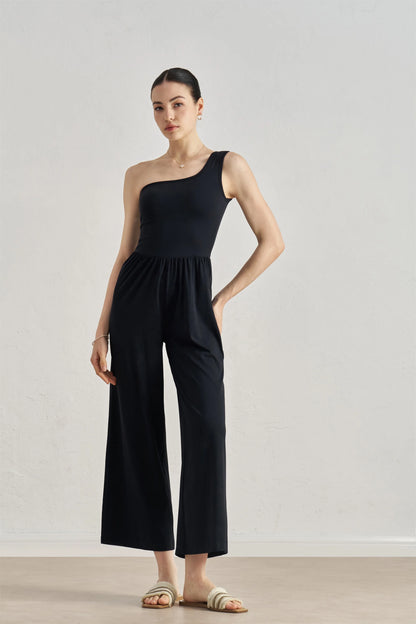 🍒Fashion design one shoulder Jumpsuit with cropped trousers  women stylish bodysuit backless fashion design clothing Get Jump-Suited For Sun