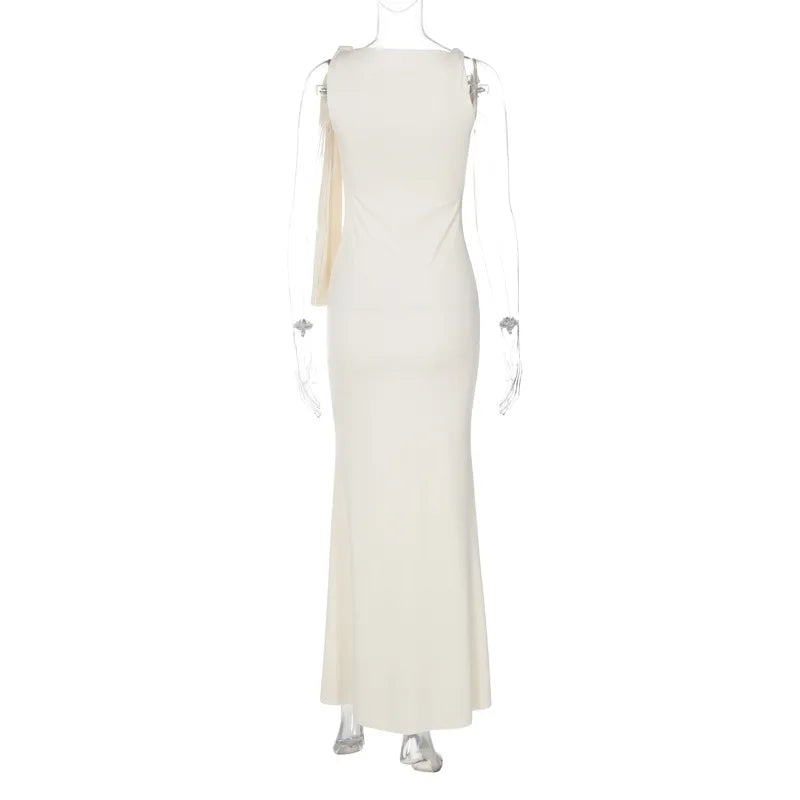 🍒Off-shoulder sleeveless maxi dress long elegant diagonal collar occasion fashion for women  party outfits elegant bodycon Keep Aside Of The Side Tie Style