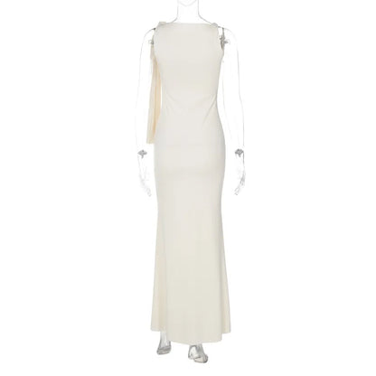 🍒Off-shoulder sleeveless maxi dress long elegant diagonal collar occasion fashion for women  party outfits elegant bodycon Keep Aside Of The Side Tie Style