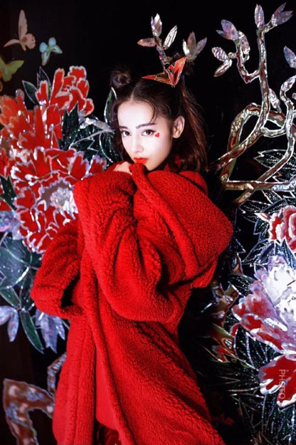 🍒Women winter faux fur coat winter long women female thick teddy bear outerwear Casual loose oversize outdoor wear Bear Winter With A Teddy