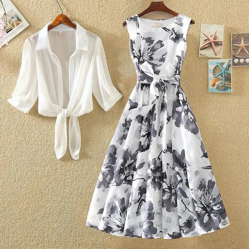 🍒Two piece outfits summer  dress fashion a line summer sets for women elegant floral clothing smart casual wear Move Into Monochrome