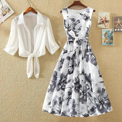 🍒Two piece outfits summer  dress fashion a line summer sets for women elegant floral clothing smart casual wear Move Into Monochrome