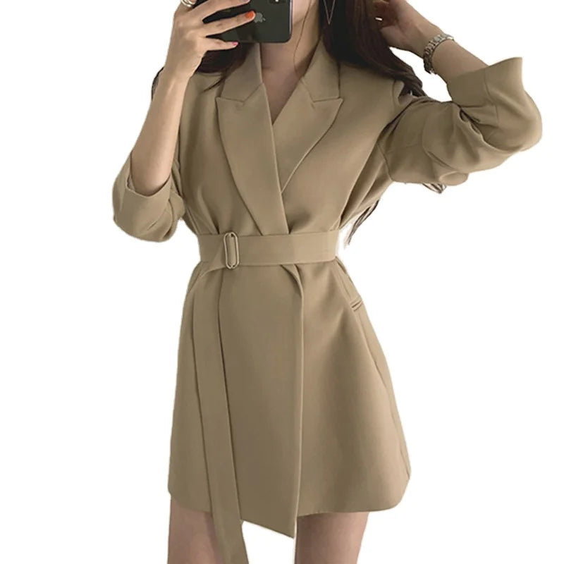 🍒Womens dress coat elegant lapel jacket waist belt blazer slimming solid colour clothes suit coat female long sleeve jacket smart casual wear Jacket This Dress