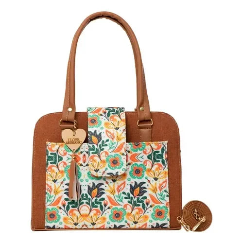 🍒Women's camel cotton tote bag floral handhag durable eco-friendly screen heat transfer crossbody bag medium for daily use Cotton On To A Cloth