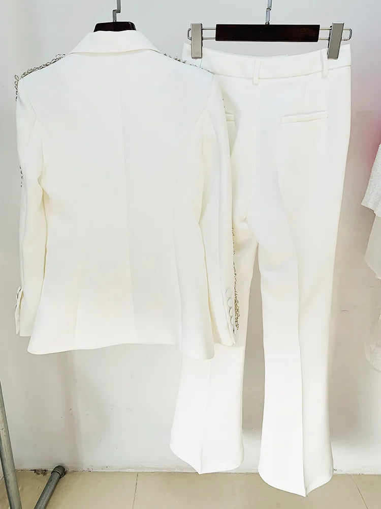 🍒Fashion suits long sleeve white two piece trouser set office wear white wedding suit for women occasion party wear smart casual clothing tuxedo blazer With diamond detail Heaven Sent