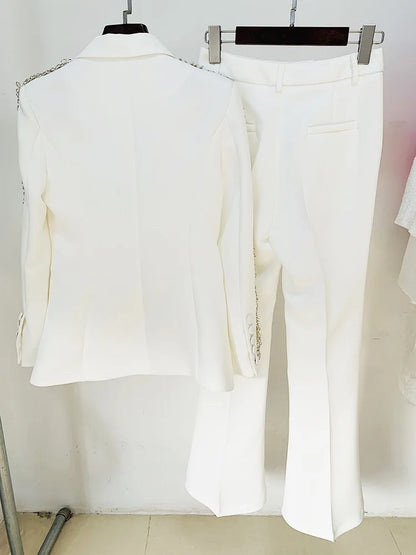 🍒Fashion suits long sleeve white two piece trouser set office wear white wedding suit for women occasion party wear smart casual clothing tuxedo blazer With diamond detail Heaven Sent
