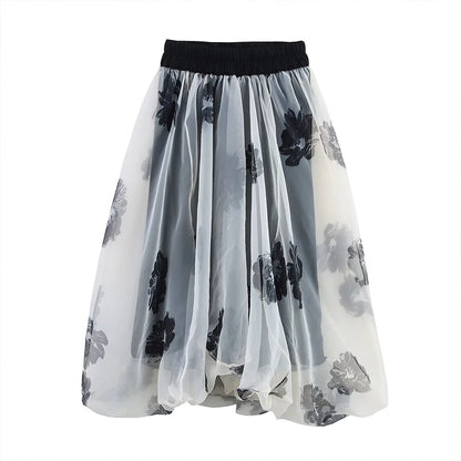 🍒Floral Chiffon dress midi elegant summer fashion loose collarless outfit also can be used as a maxi skirt versitile clothing natural waist smart casual party occasion wear Versatile Style