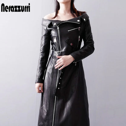 🍒Leather long dresses with side split for women slash neck red black pu outfit long sleeve shoulderless for occasions party wear club wear REDiculously Cool