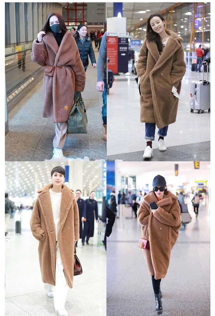 🍒Women winter faux fur coat winter long women female thick teddy bear outerwear Casual loose oversize outdoor wear Bear Winter With A Teddy