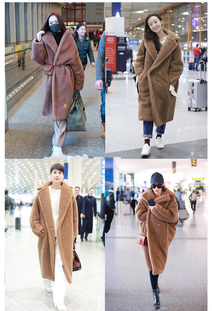 🍒Women winter faux fur coat winter long women female thick teddy bear outerwear Casual loose oversize outdoor wear Bear Winter With A Teddy