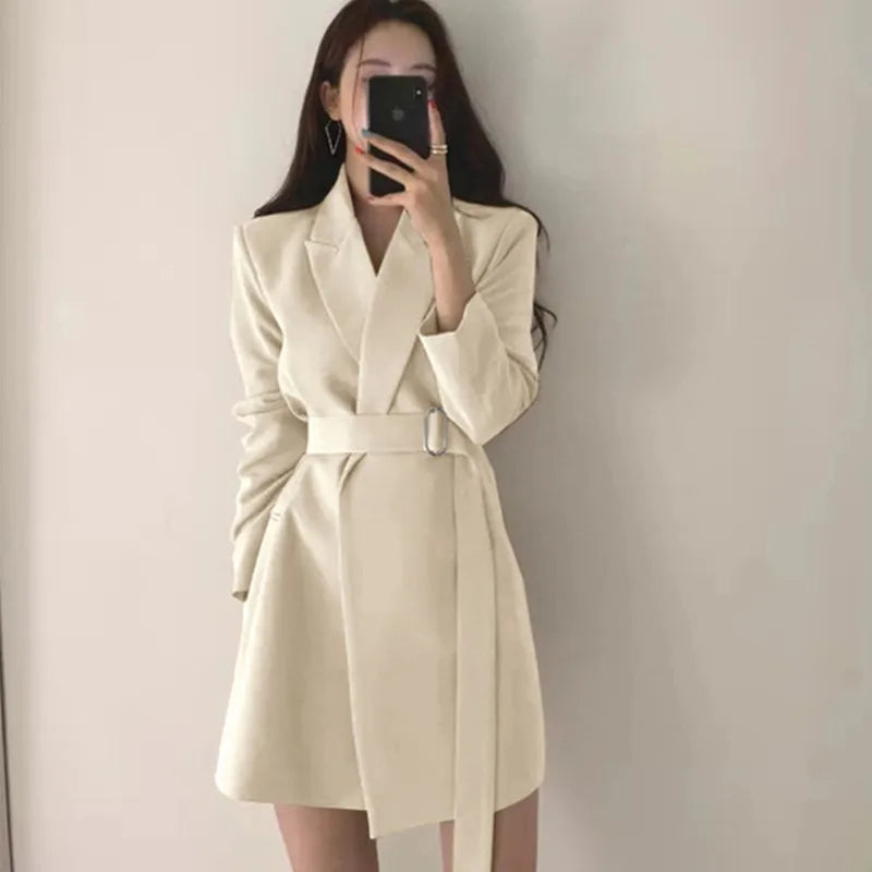 🍒Womens dress coat elegant lapel jacket waist belt blazer slimming solid colour clothes suit coat female long sleeve jacket smart casual wear Jacket This Dress
