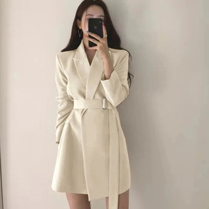 🍒Womens dress coat elegant lapel jacket waist belt blazer slimming solid colour clothes suit coat female long sleeve jacket smart casual wear Jacket This Dress
