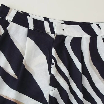 🍒Casual wide legs trousers pants   for women zebra print stripes vintage high waist ankle trousers for beach holiday wear party occasion wear Hot Pants