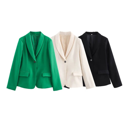 🍒Women's suit jacket with pockets one button clothing versatile slim fit long-sleeved outerwear smart casual  Look Mint In Cream
