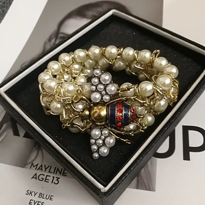 🍒Elastic pearl bracelet women's adjustable crystal bee bracelet  bangle party jewellery for occasions gift smart casual accessories Nice To Bee ' Wear