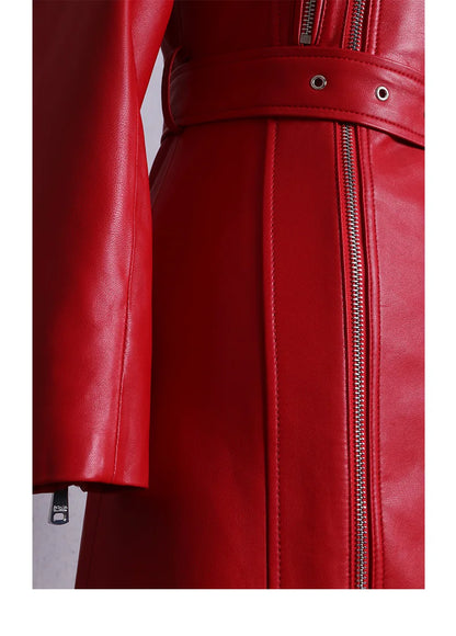 🍒Leather long dresses with side split for women slash neck red black pu outfit long sleeve shoulderless for occasions party wear club wear REDiculously Cool