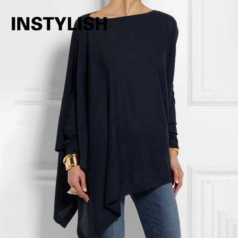 🍒 Tops Irregular casual wear o-neck long sleeve top female tunic fall plus size women tops cotton blend