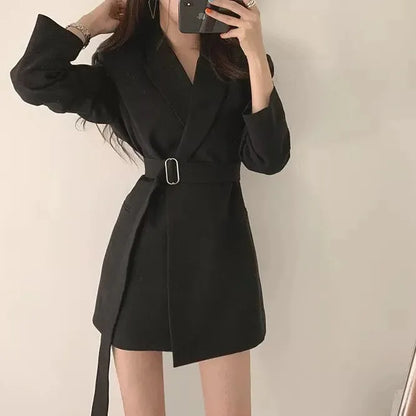 🍒Womens dress coat elegant lapel jacket waist belt blazer slimming solid colour clothes suit coat female long sleeve jacket smart casual wear Jacket This Dress