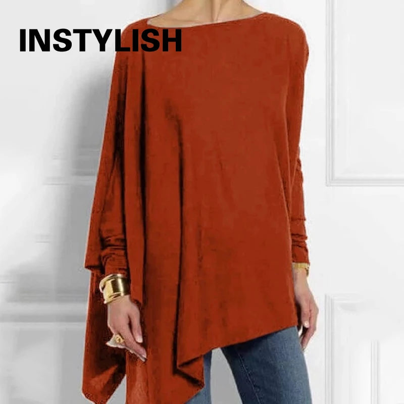 🍒 Tops Irregular casual wear o-neck long sleeve top female tunic fall plus size women tops cotton blend