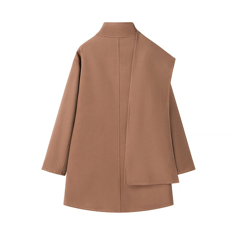 🍒French style coat mid length Women's autumn winter clothing sweet simple outerwear high collar scarf jacket fashion  loose casual clothing Feel Positive In This Over Shoulder