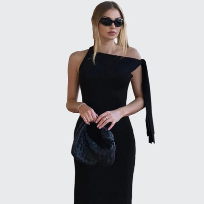 🍒Off-shoulder sleeveless maxi dress long elegant diagonal collar occasion fashion for women  party outfits elegant bodycon Keep Aside Of The Side Tie Style
