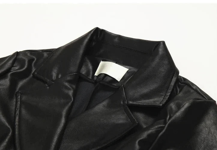 🍒Extra long faux leather trench coat for women double breasted luxury elegant long smart casual pu outerwear Keep aBREAST of DOUBLE take clothing