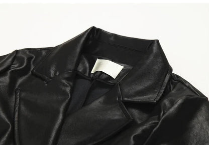 🍒Extra long faux leather trench coat for women double breasted luxury elegant long smart casual pu outerwear Keep aBREAST of DOUBLE take clothing