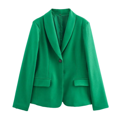 🍒Women's suit jacket with pockets one button clothing versatile slim fit long-sleeved outerwear smart casual  Look Mint In Cream