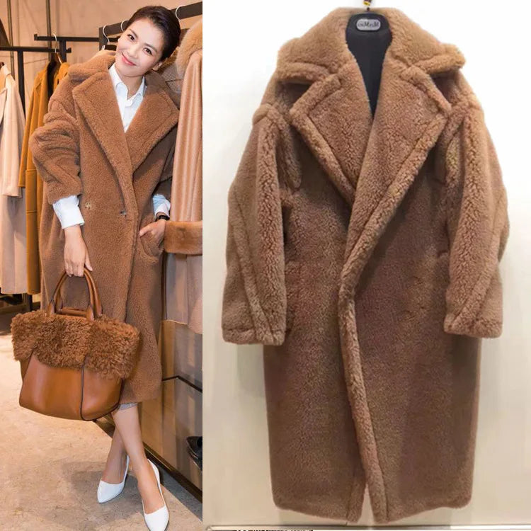 🍒Women winter faux fur coat winter long women female thick teddy bear outerwear Casual loose oversize outdoor wear Bear Winter With A Teddy