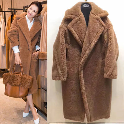 🍒Women winter faux fur coat winter long women female thick teddy bear outerwear Casual loose oversize outdoor wear Bear Winter With A Teddy