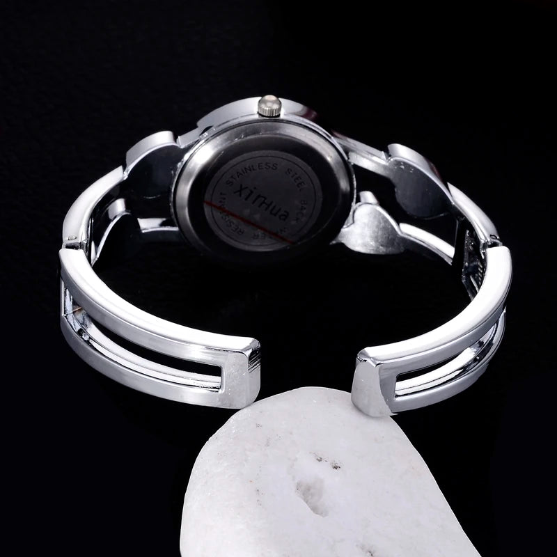 🍒Womens heart watch Design quartz fashion bangle silver classic crystal Stainless Steel colour face wristwatch smart casual jewellery   Watch This Bang For Your Buck