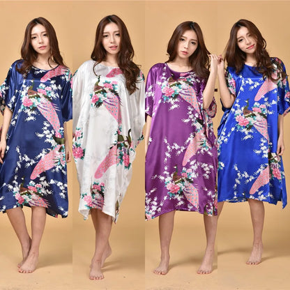 🍒Silky nightwear silk rayon robe breathable loose lounge dress nightgown colorful sleepwear shiny loungewear kaftan bath robe Shine In SilkySinkySilks
