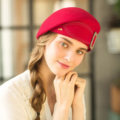 🍒Winter warm beret hats for women female woolen cap adult smart casual painter hats butterfly knot caps buckle cap Adjust Paint A Fashion Picture