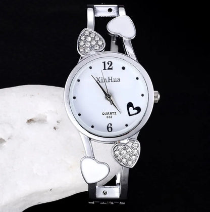 🍒Womens heart watch Design quartz fashion bangle silver classic crystal Stainless Steel colour face wristwatch smart casual jewellery   Watch This Bang For Your Buck