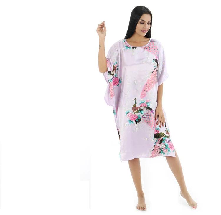 🍒Silky nightwear silk rayon robe breathable loose lounge dress nightgown colorful sleepwear shiny loungewear kaftan bath robe Shine In SilkySinkySilks