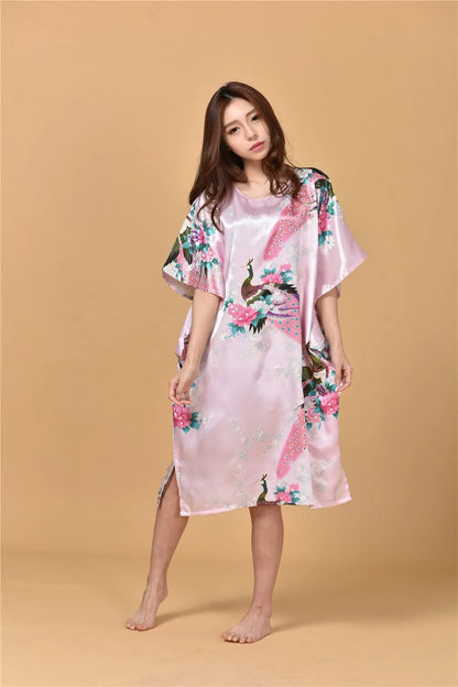🍒Silky nightwear silk rayon robe breathable loose lounge dress nightgown colorful sleepwear shiny loungewear kaftan bath robe Shine In SilkySinkySilks