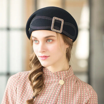 🍒Winter warm beret hats for women female woolen cap adult smart casual painter hats butterfly knot caps buckle cap Adjust Paint A Fashion Picture