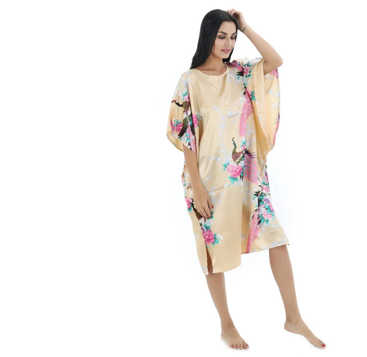 🍒Silky nightwear silk rayon robe breathable loose lounge dress nightgown colorful sleepwear shiny loungewear kaftan bath robe Shine In SilkySinkySilks