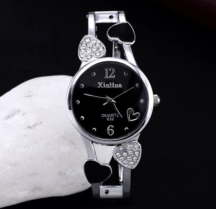 🍒Womens heart watch Design quartz fashion bangle silver classic crystal Stainless Steel colour face wristwatch smart casual jewellery   Watch This Bang For Your Buck