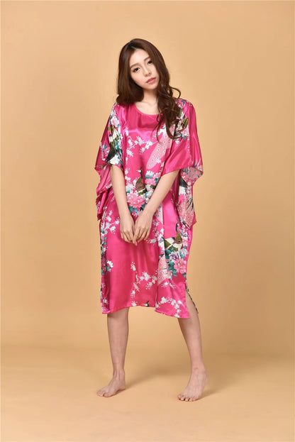 🍒Silky nightwear silk rayon robe breathable loose lounge dress nightgown colorful sleepwear shiny loungewear kaftan bath robe Shine In SilkySinkySilks