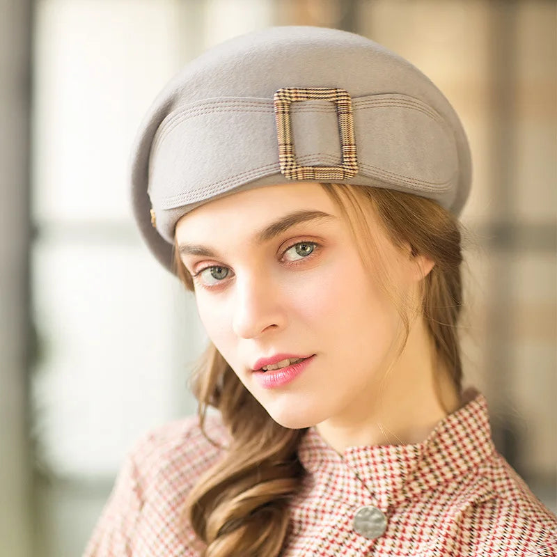 🍒Winter warm beret hats for women female woolen cap adult smart casual painter hats butterfly knot caps buckle cap Adjust Paint A Fashion Picture
