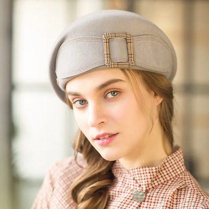 🍒Winter warm beret hats for women female woolen cap adult smart casual painter hats butterfly knot caps buckle cap Adjust Paint A Fashion Picture