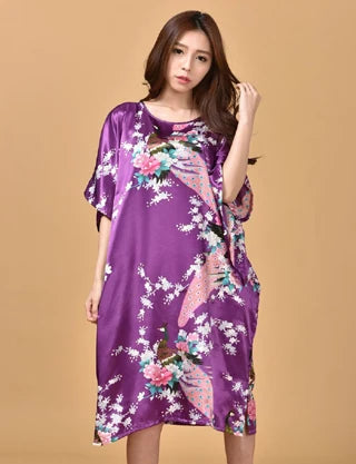 🍒Silky nightwear silk rayon robe breathable loose lounge dress nightgown colorful sleepwear shiny loungewear kaftan bath robe Shine In SilkySinkySilks