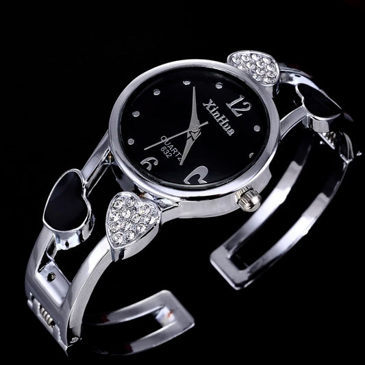 🍒Womens heart watch Design quartz fashion bangle silver classic crystal Stainless Steel colour face wristwatch smart casual jewellery   Watch This Bang For Your Buck