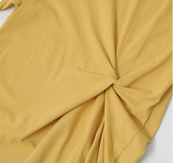 🍒100% cotton summer dress side knot design short sleeve midi outfit womens casual fashion t- shirt dress holiday clothes Bend Into Banana