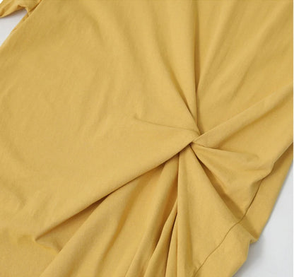 🍒100% cotton summer dress side knot design short sleeve midi outfit womens casual fashion t- shirt dress holiday clothes Bend Into Banana