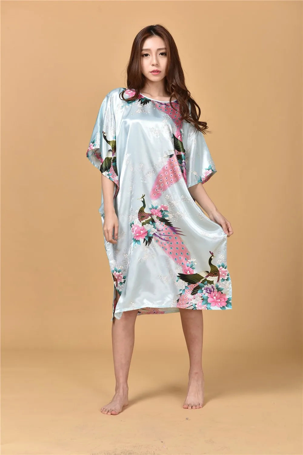 🍒Silky nightwear silk rayon robe breathable loose lounge dress nightgown colorful sleepwear shiny loungewear kaftan bath robe Shine In SilkySinkySilks