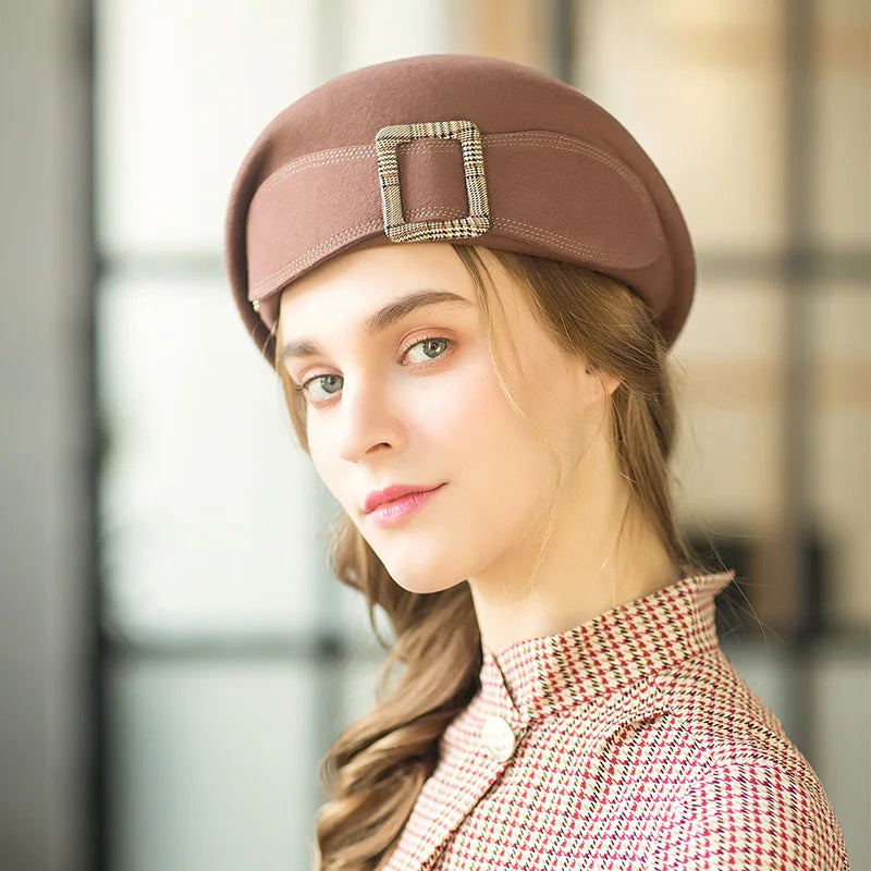 🍒Winter warm beret hats for women female woolen cap adult smart casual painter hats butterfly knot caps buckle cap Adjust Paint A Fashion Picture